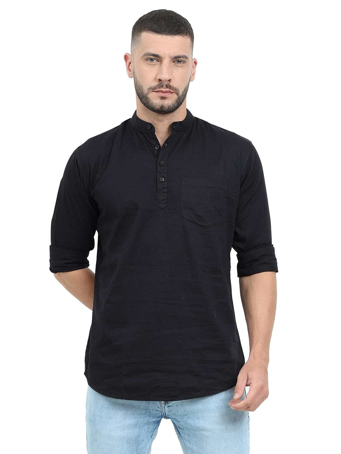 Miraan Men’s Casual Cotton Short Kurta Tailored Fit Shirt With Mandarin Collar (Sigshortkurta)
