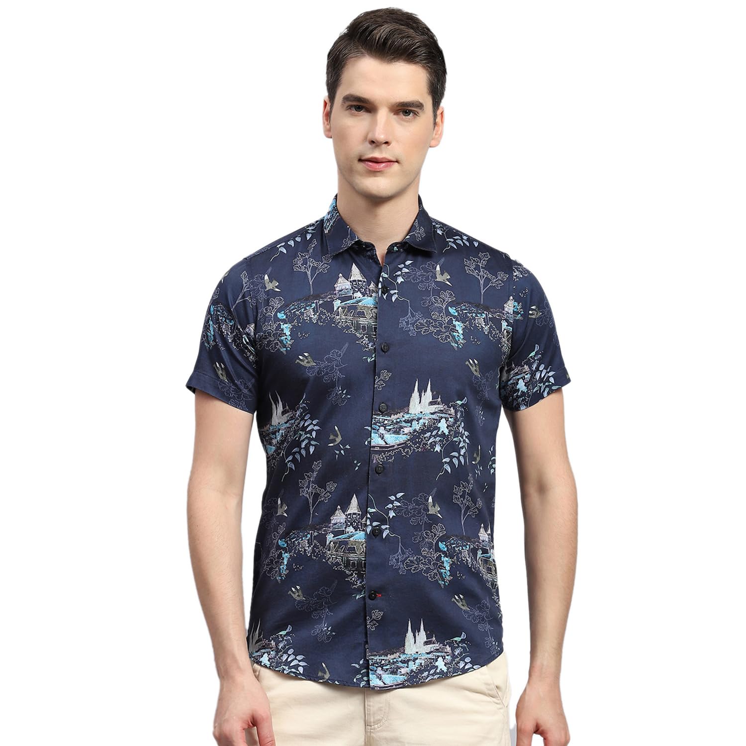 Monte Carlo Mens Printed Collared Neck Half Sleeve Slim Fit Shirt (2240767451HS)