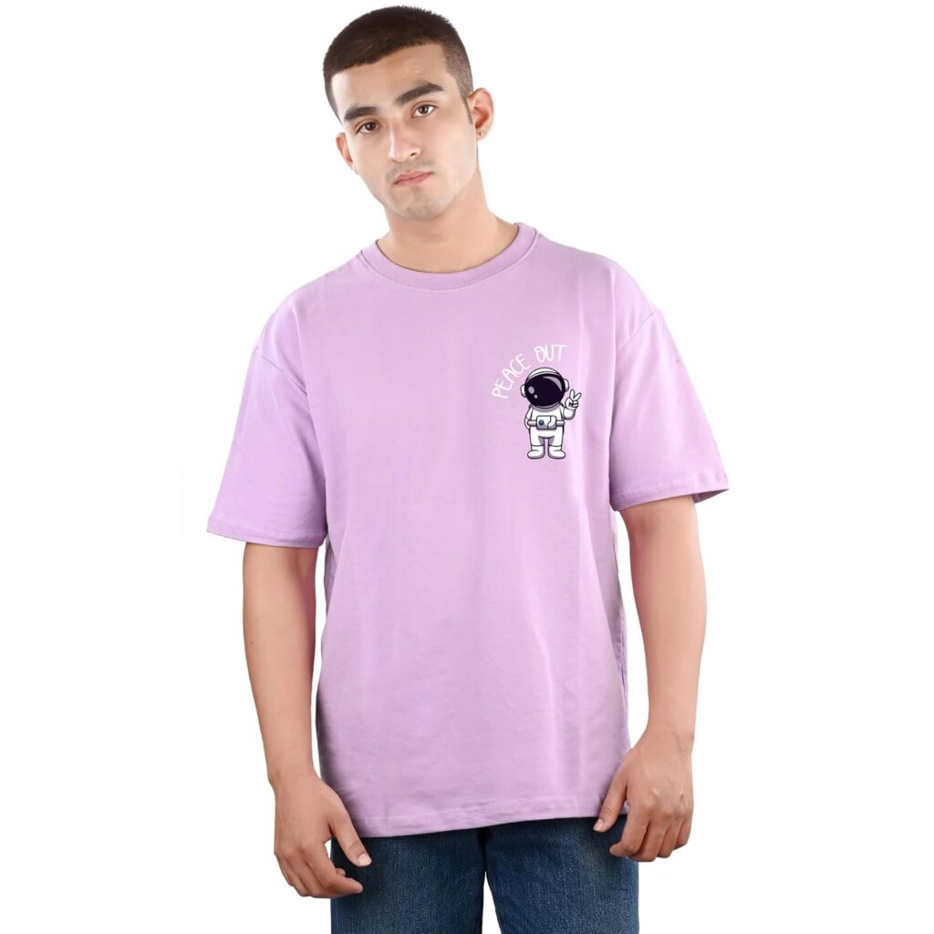 MyTees Oversized T Shirts for Men, Peace Out Printed Round Neck Half Sleeves Casual Loose Baggy Tees Drop Shoulder Tshirt for Boys