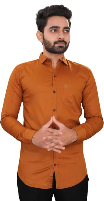NINE-X Cotton Full Sleeves Casual Shirt for Men II Premium Cotton Shirt II Stylish Shirt for Men II Latest Style Men Casual Shirt Colour (Sedona) orange touch