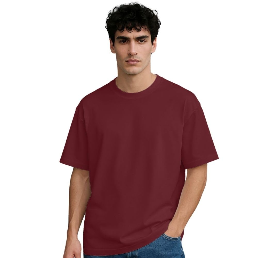 NOBERO Men’s Solid Oversized Loose fit Heavy Cotton T-Shirt