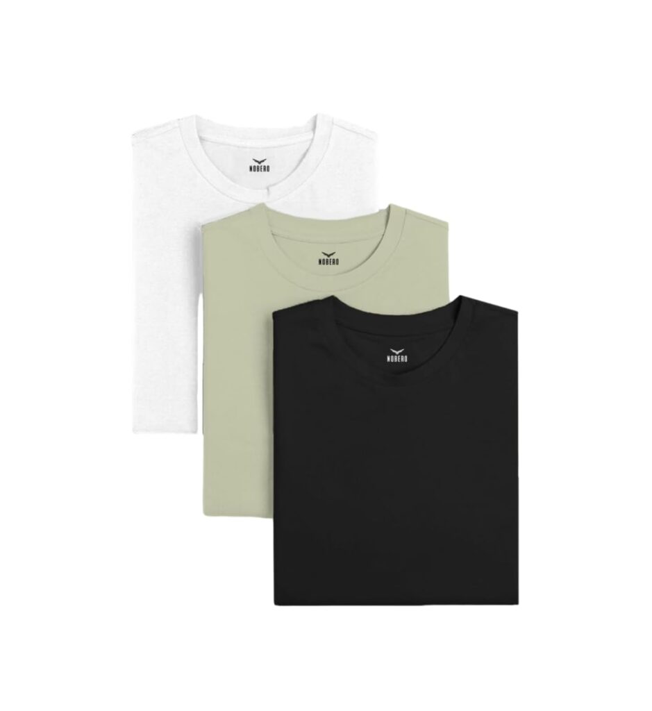 NOBERO Men’s Solid Regular Fit Cotton T-Shirt with Round Neck (Pack of 3)