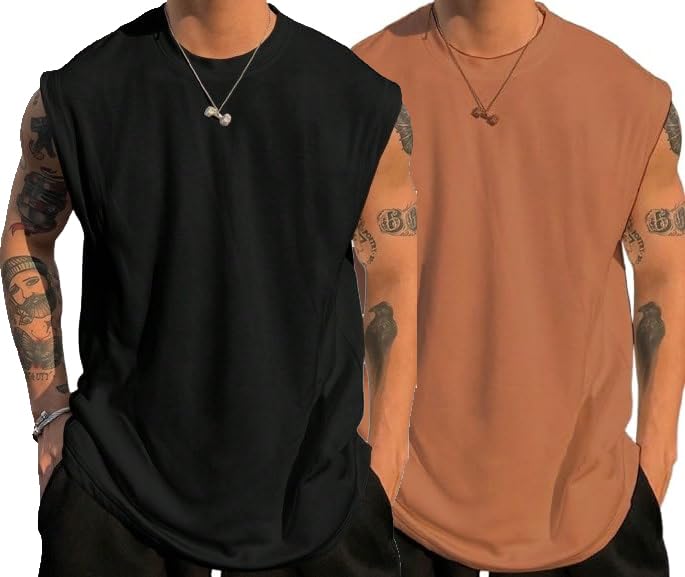 Narsingha Dreams Men’s Solid Polycotton Tank Tops Sleeveless Round Neck T-Shirt for Running, Outdoor and Gym Vest