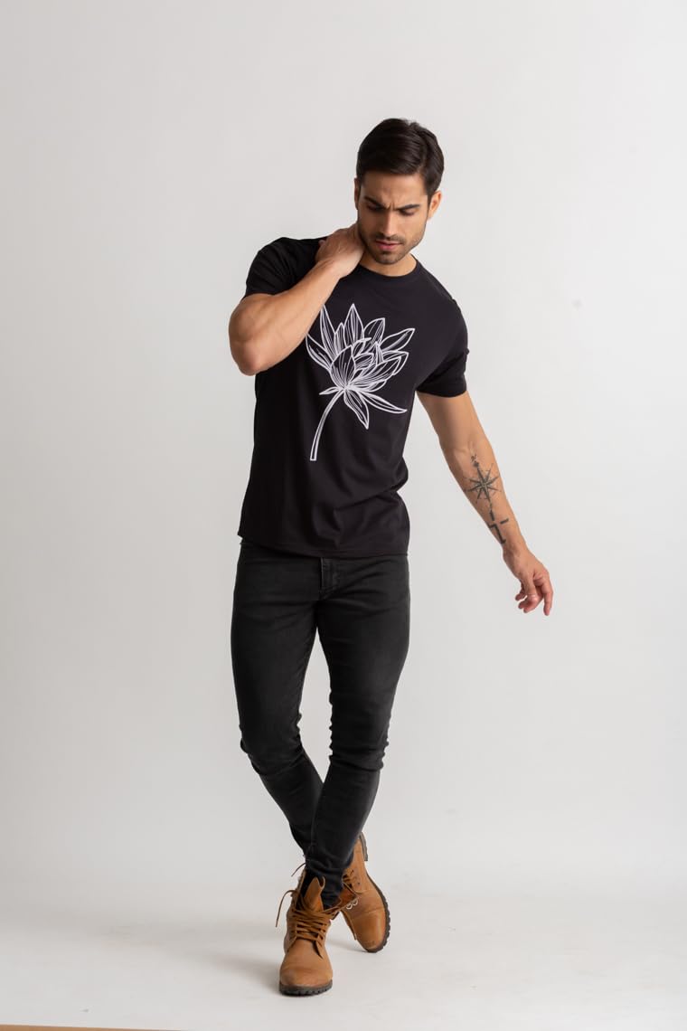 OFU Men Leisure Printed Comfortable Cotton Round Neck Half Sleeve Casual T-Shirt, Street Style Tee