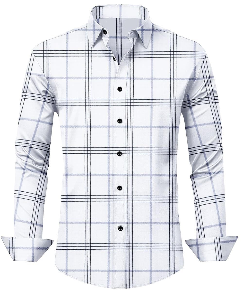 Parth Fashion Men’s Cotton Casual Regular Fit Checks Shirt for Men Full Sleeves (36, White)