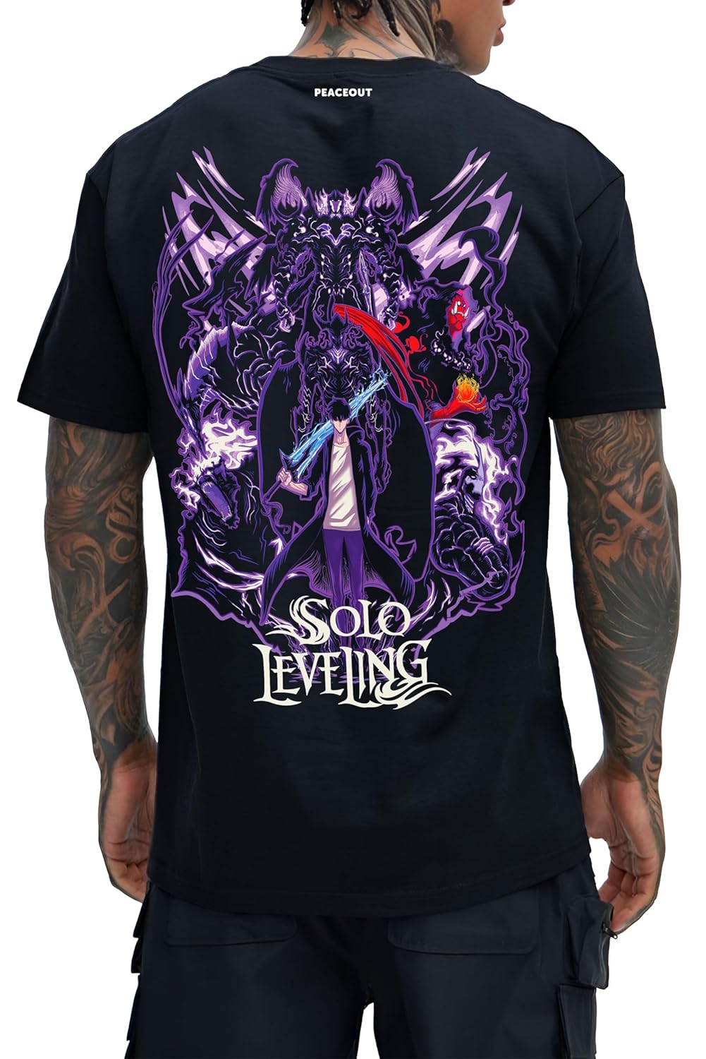 PeaceOut Solo Leveling Anime T-Shirt for Men & Women | Unisex Regular Fit Black Cotton Graphic Tee | Sung Jin-Woo Anime Print | Casual Otaku T-Shirt PeaceOut Solo Leveling Anime T-Shirt for Men & Women | Unisex Regular Fit Black Cotton Graphic Tee | Sung Jin-Woo Anime Print | Casual Otaku T-Shirt
