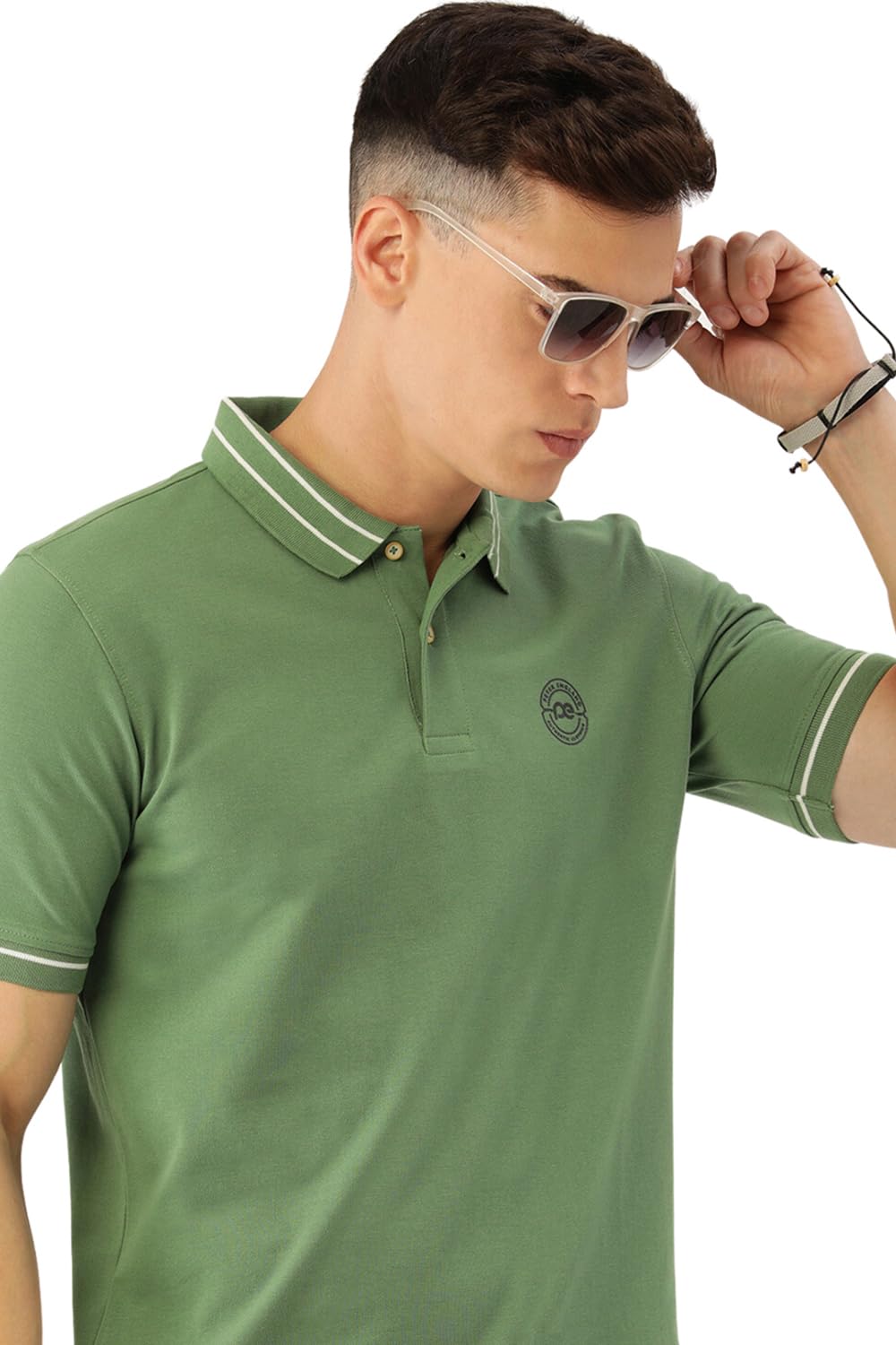 Peter England Men’s Regular Fit Insignia Half Sleeve Polo T-Shirt | Cotton Rich | Premium Pique Weave