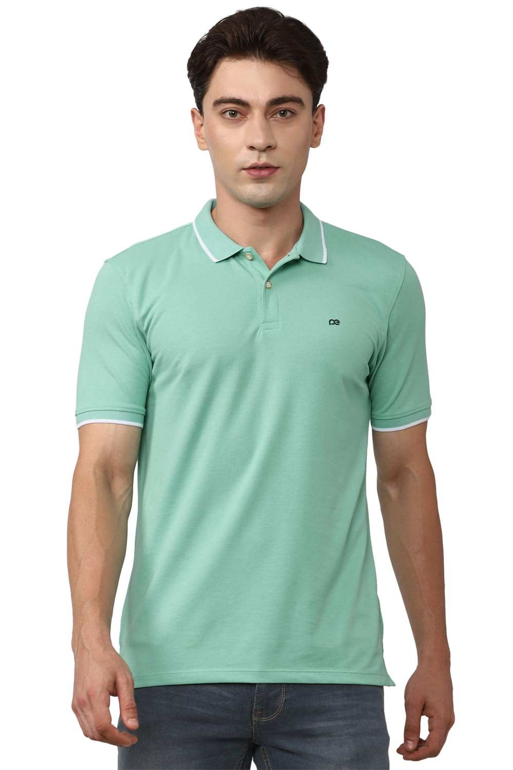 Peter England Men’s Snug Fit Solid Polo T-Shirt with Coloured Collar Tipping| Cotton Rich| Premium Pique Weave