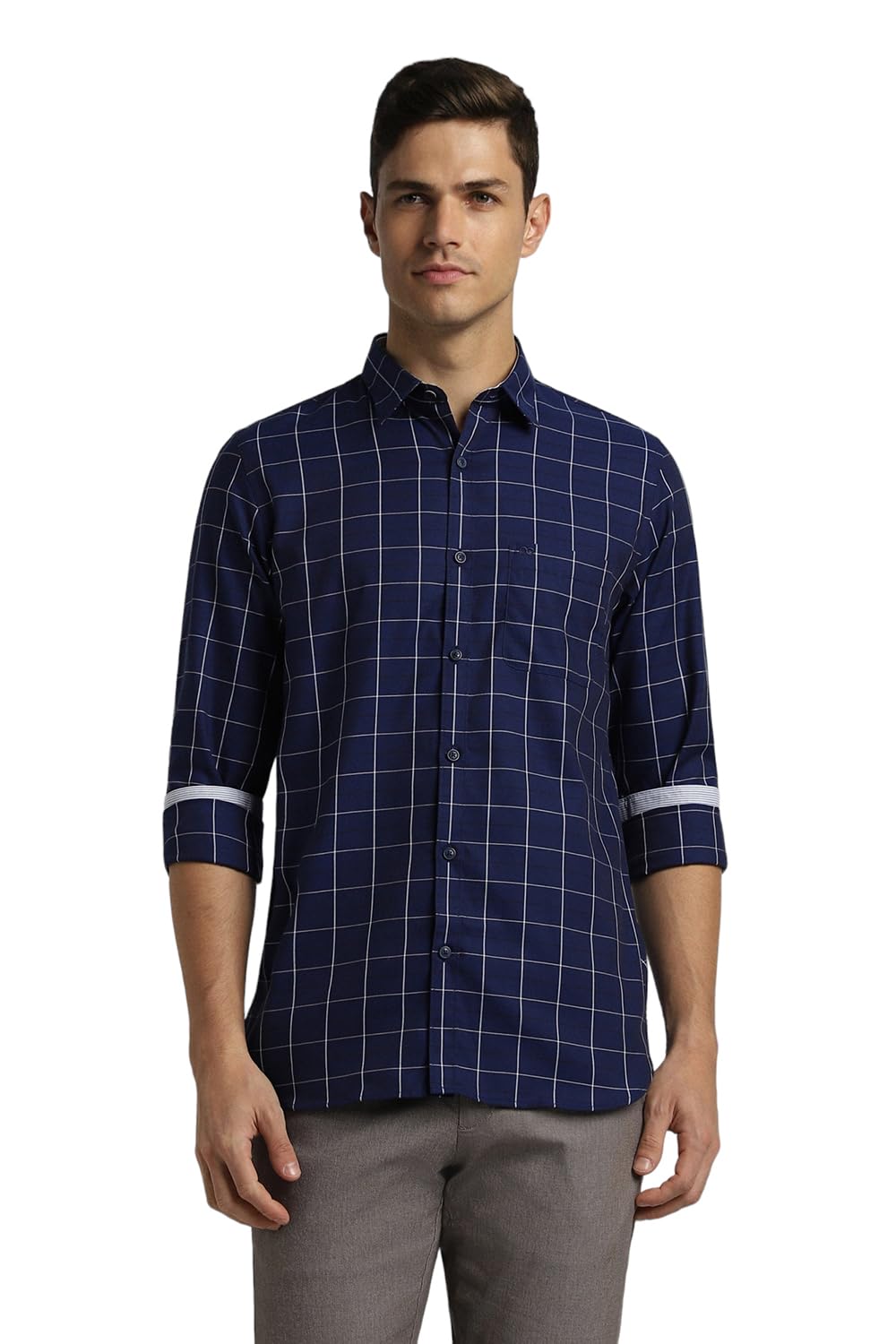 Peter England Premium 100% Cotton Checkered Full Sleeve Slim Fit Casual Shirt Peter England Premium 100% Cotton Checkered Full Sleeve Slim Fit Casual Shirt