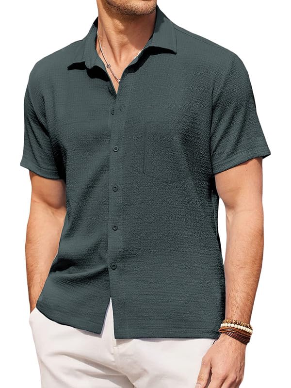 Pinkmint Men’s Popcorn Shirt Comfortable Short Sleeve Shirt’s Casual Textured Shirt (Pack of 1) Pink