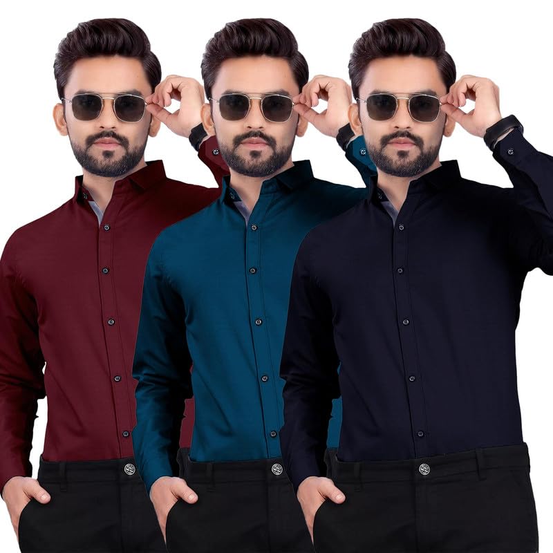 Pinkmint Men’s Solid Regular Fit Shirt (Pack of 3)