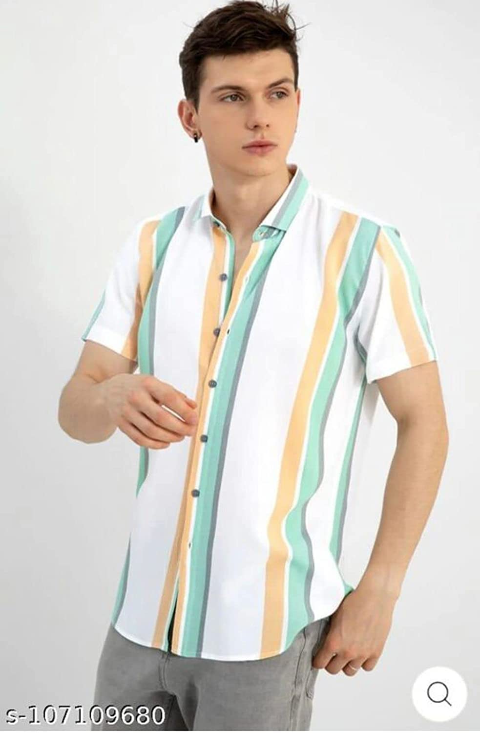 RK HUB Men’s Lycra Striped Half Sleeve Casual Spread Collared Shirt (White,Green) RK HUB Men’s Lycra Striped Half Sleeve Casual Spread Collared Shirt (White,Green)