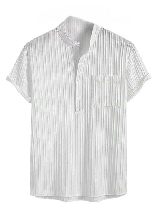 ROYALICA Men’s Regular Fit Solid Popcorn Half Sleeve Regular Fit Short Kurta | Chinese Collor Short Kurta Shirt for Men
