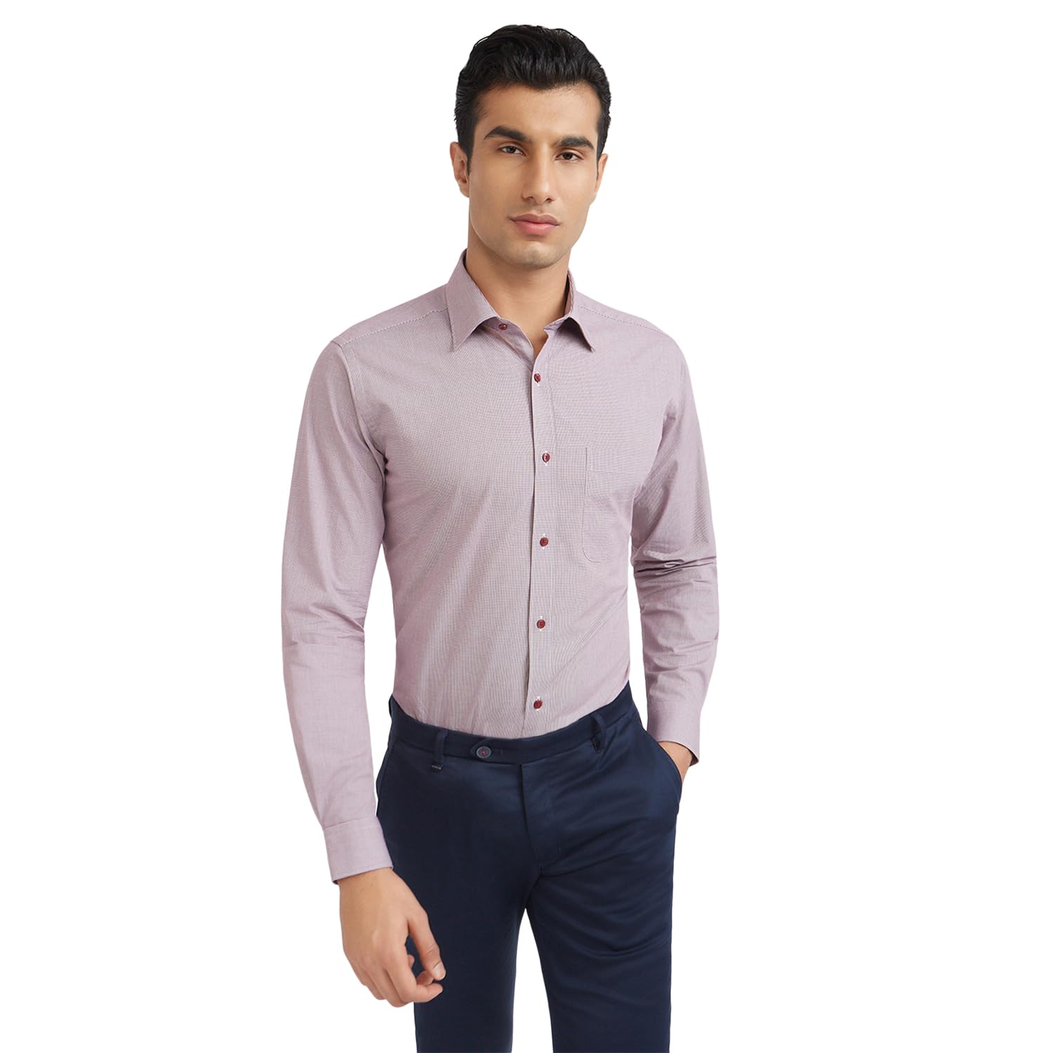 Raymond Men’s Slim Fit Checks Pattern Pure Cotton Semi Cut Away Collar Full Sleeve Formal Shirt