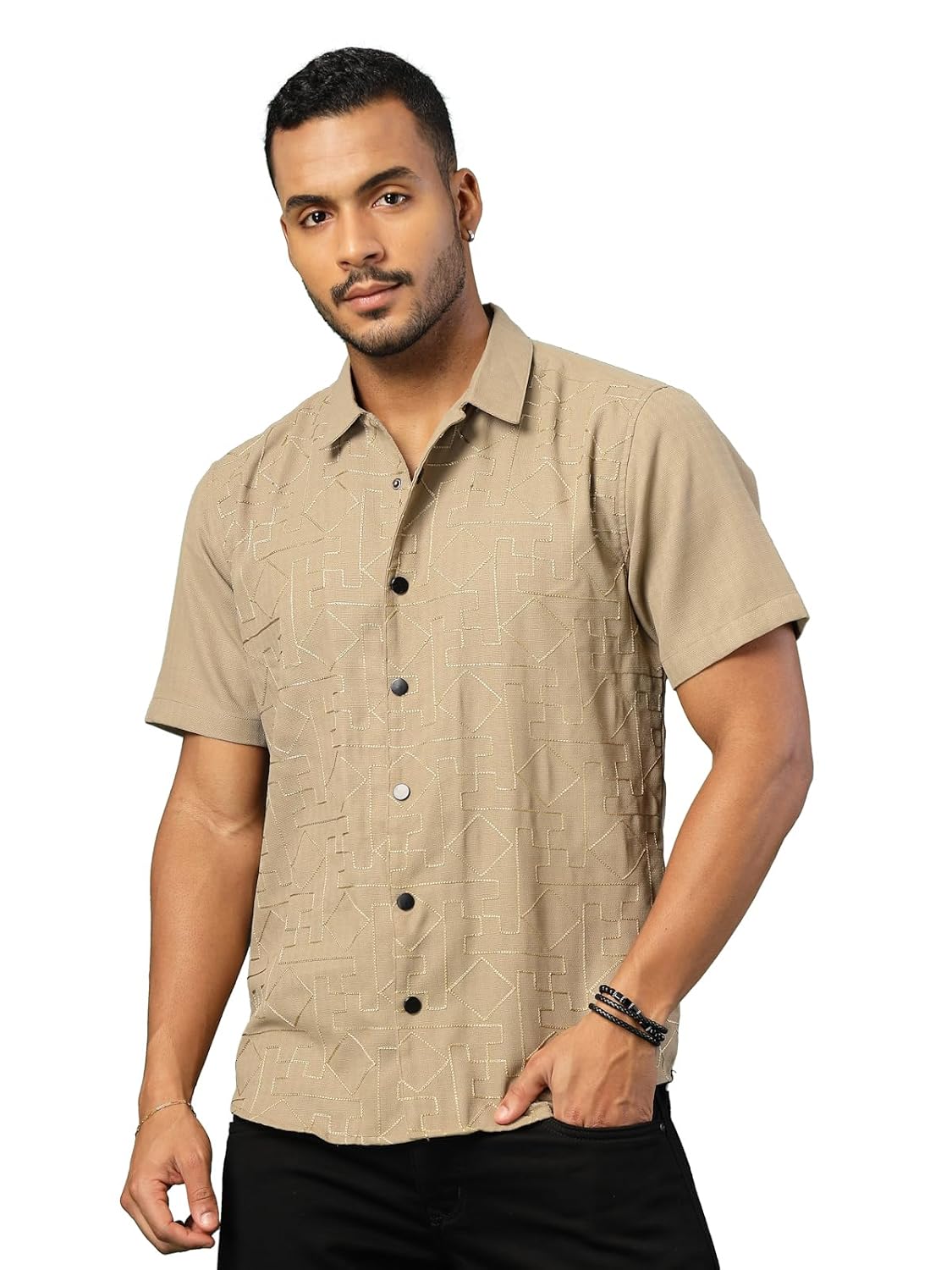 Rigo Linen Embroidery Regular Fit Shirt for Men’s | Half Sleeve Shirt for Men | Summer Shirts for Men