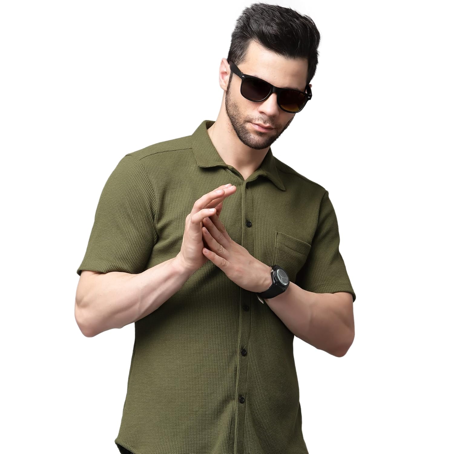 Rigo Waffle Knit Self-Textured Slim Fit Shirt for Men’s | Half Sleeve Shirt for Men | Summer Shirts for Men