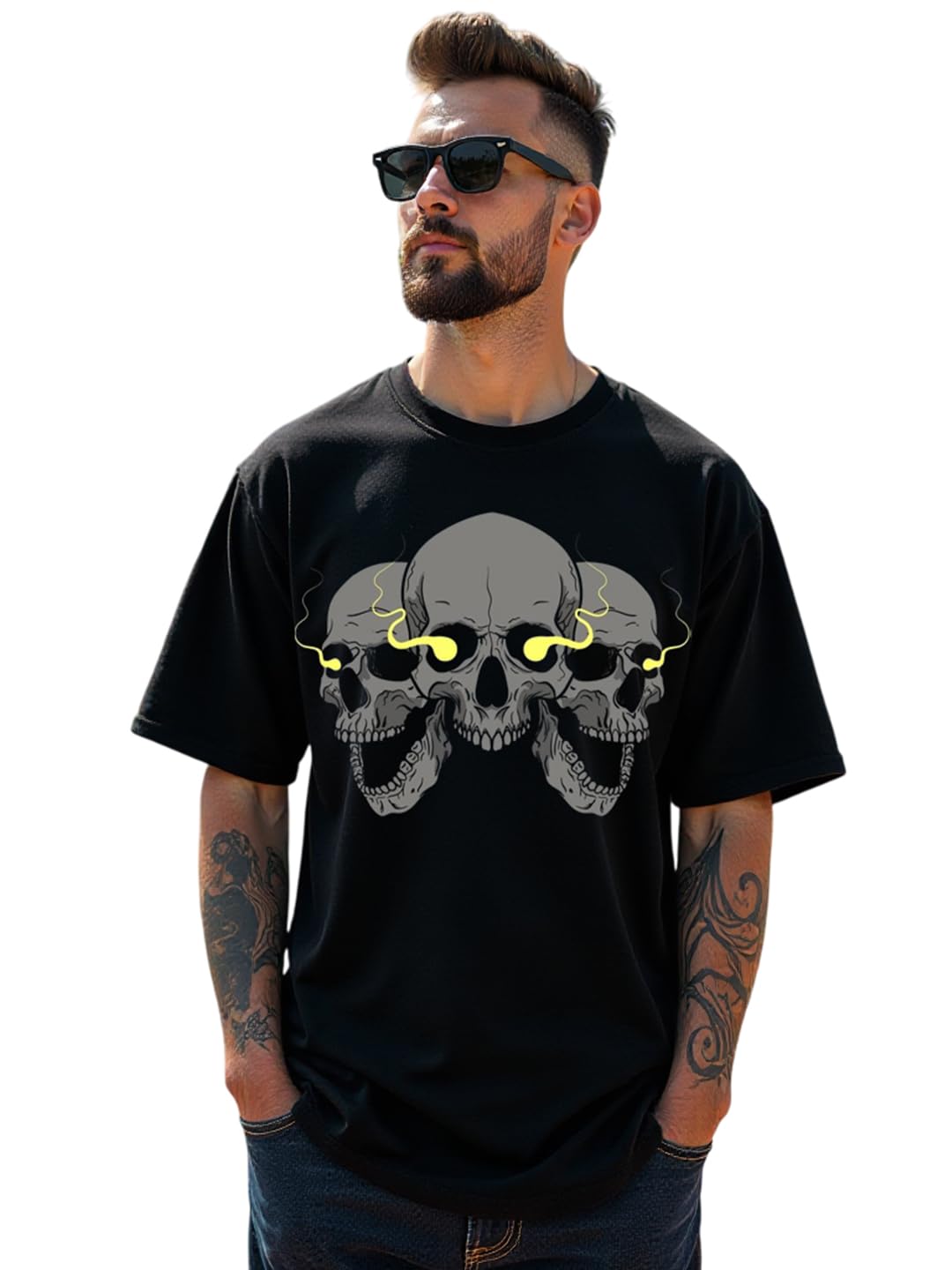 RodZen Men’s Cotton Blend Half Sleeve Oversized Fit Graphic Printed T-Shirt