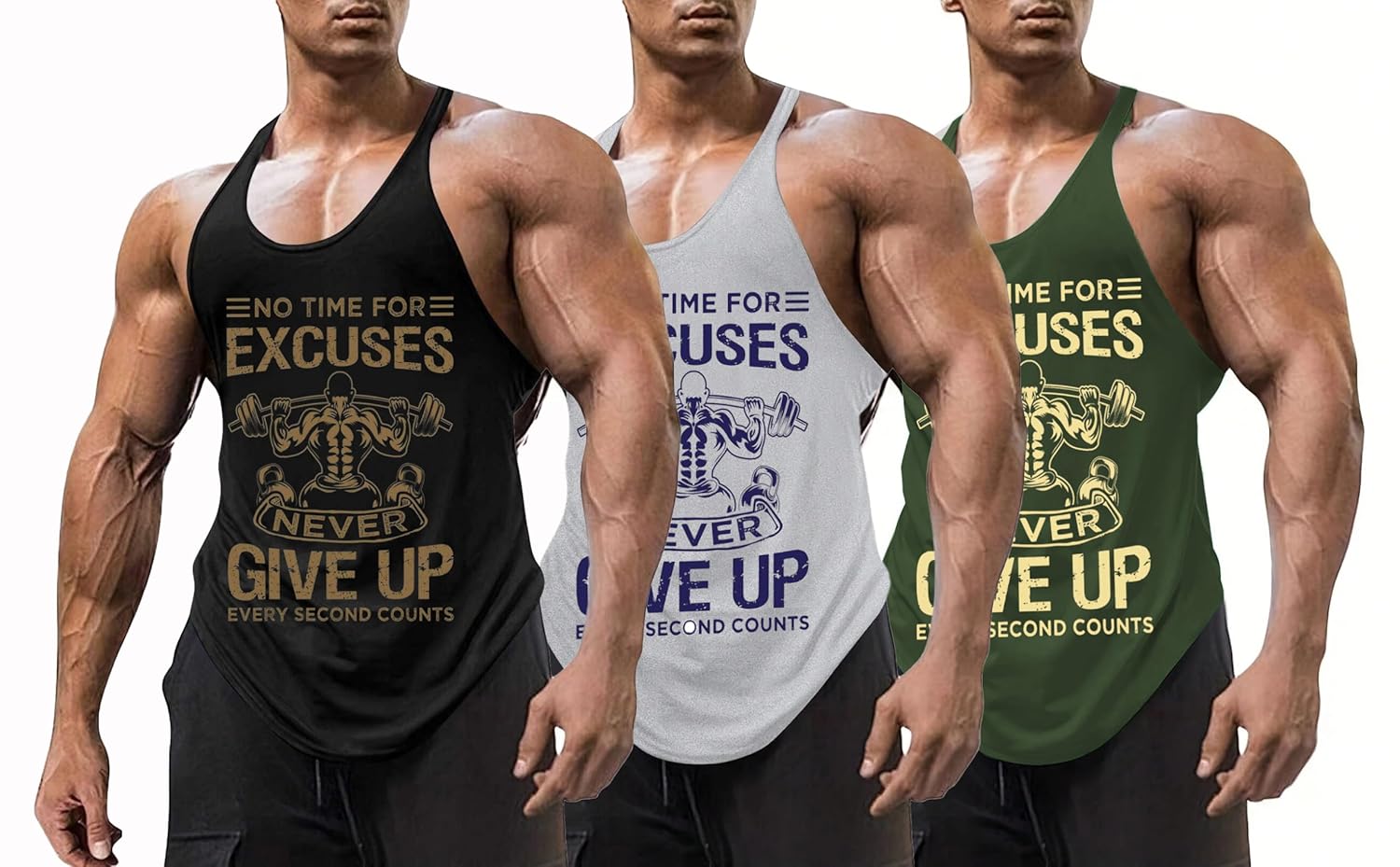 RodZen Men’s Polyester Printed Sleeveless Sports Gym Boxing Workout Activewear Bodybulding Gym Vest Tank Top (Combo Pack of 3)