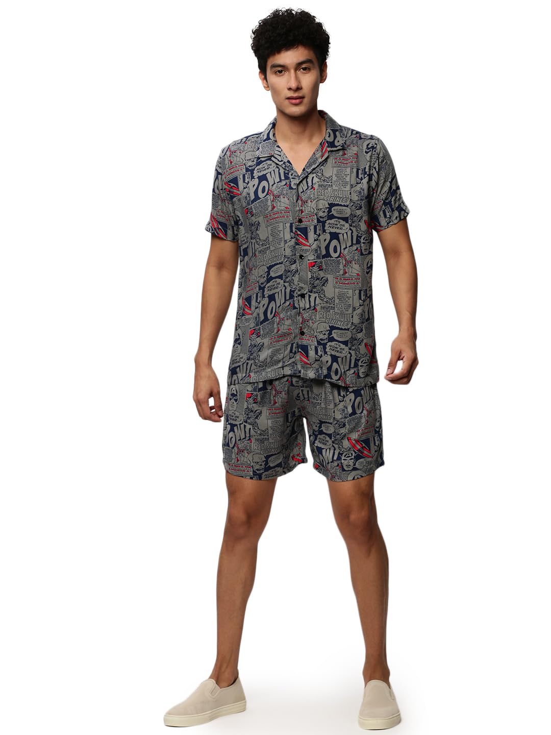 SHOWOFF Men’s Shirt Collar Grey Printed Co-Ords Set-AM-98-1_Grey SHOWOFF Men’s Shirt Collar Grey Printed Co-Ords Set-AM-98-1_Grey