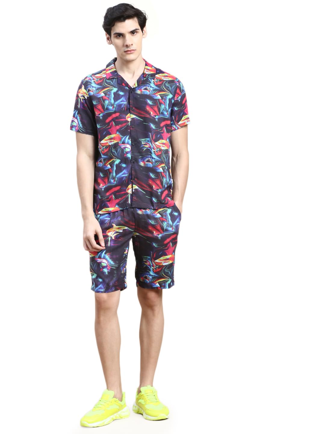 SHOWOFF Men’s Shirt Collar Printed Multi Slim Fit Co-Ords Set-Marshall-1849_Multi SHOWOFF Men’s Shirt Collar Printed Multi Slim Fit Co-Ords Set-Marshall-1849_Multi