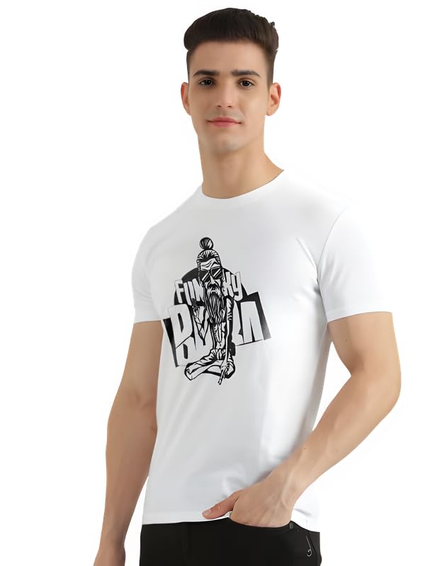 SKMP CREATION White Polyster Round Neck Solid Men’s T-Shirt