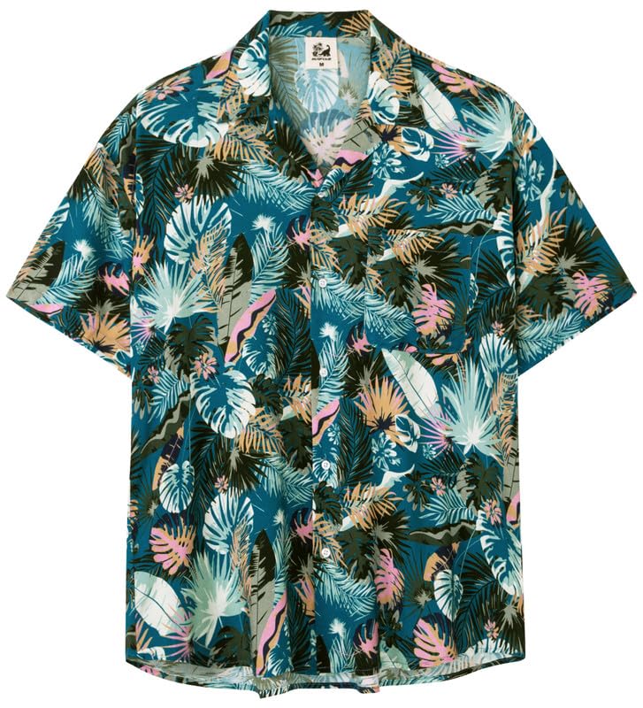 SURF CUZ Mens Hawaiian Shirts Short Sleeve Stretch Casual Aloha Shirt Vacation Mens Tropical Button Down Beach Shirts