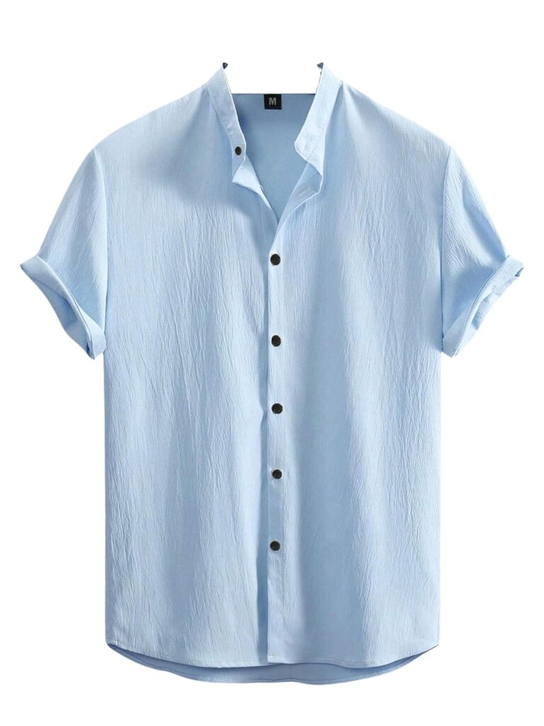 SWADESI STUFF Men’s Regular Fit Polycotton Casual Chinese Collar Half Sleeve Solid Color Shirt