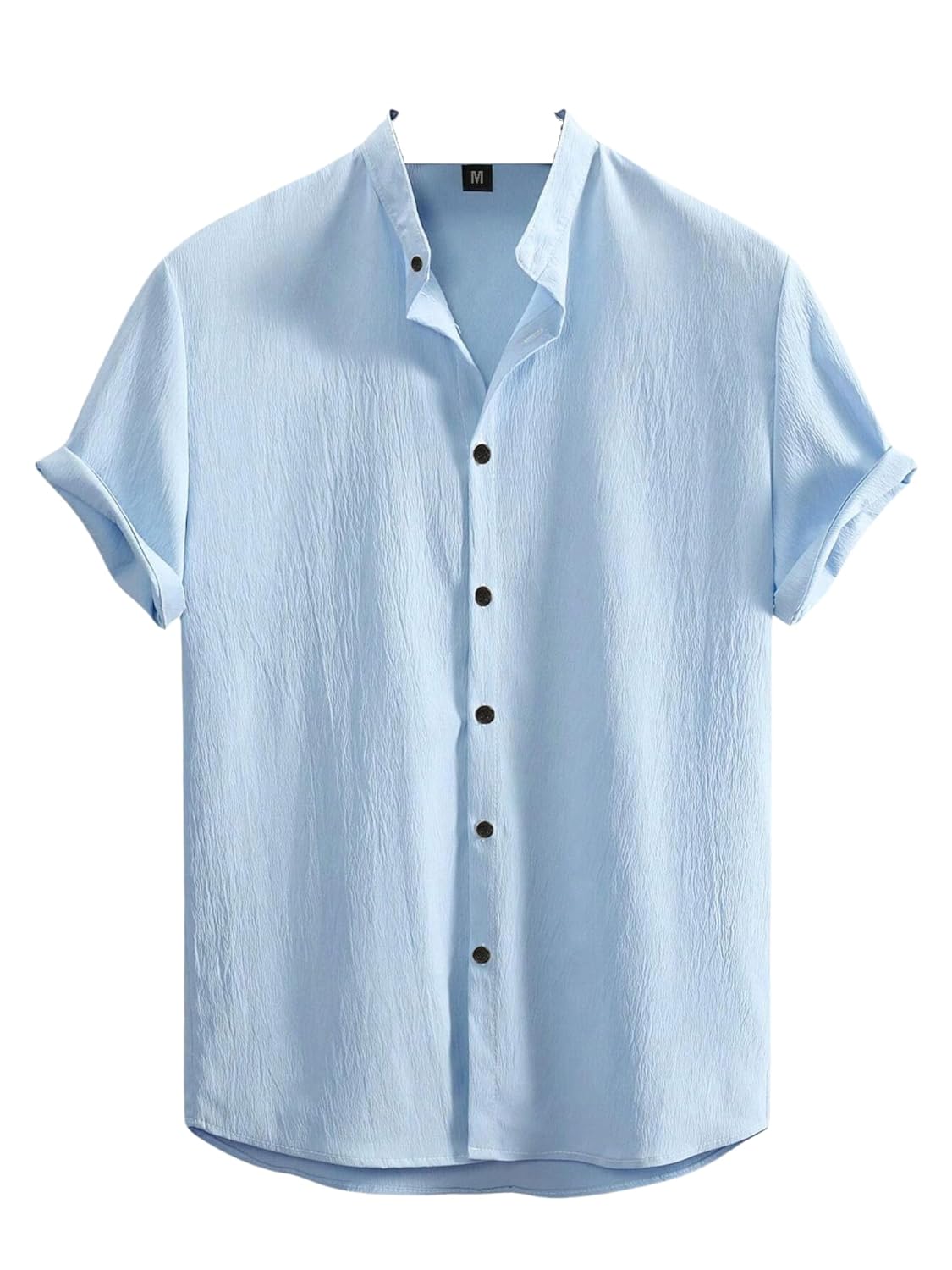 SWADESI STUFF Men’s Regular Fit Polycotton Casual Chinese Collar Half Sleeve Solid Color Shirt