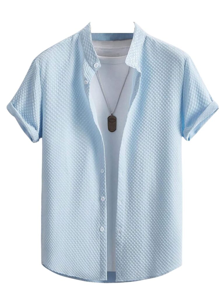 SWADESI STUFF Men’s Stylish Polycotton Regular Fit Chinese Collar Half Sleeve Shirt – Solid Color