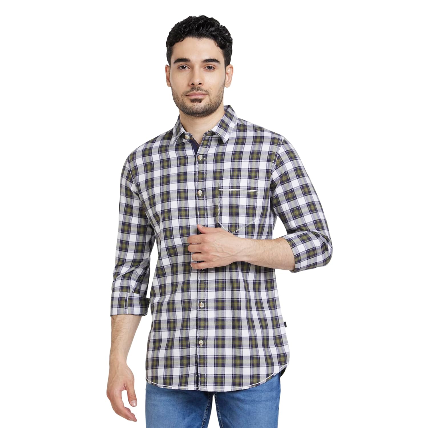Spykar Men Rifle Green Cotton Regular Slim Fit Full Sleeve Checkered Shirt Spykar Men Rifle Green Cotton Regular Slim Fit Full Sleeve Checkered Shirt