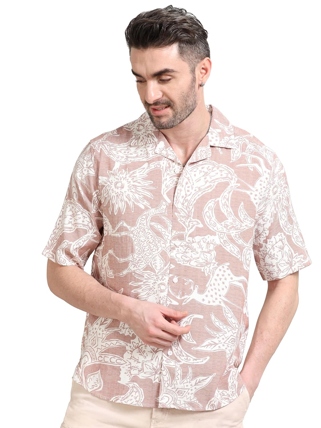 StitchX Men’s Half Sleeve Faded Printed Casual Cuban Collar Shirt S-2XL
