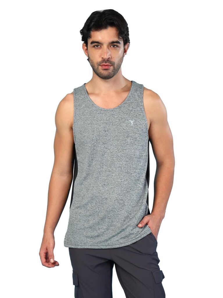 TECHNOSPORT Men’s Self Design Slim Fit Sleeveless Vest for Gym, Workout & Sports with Antimicrobial Properties