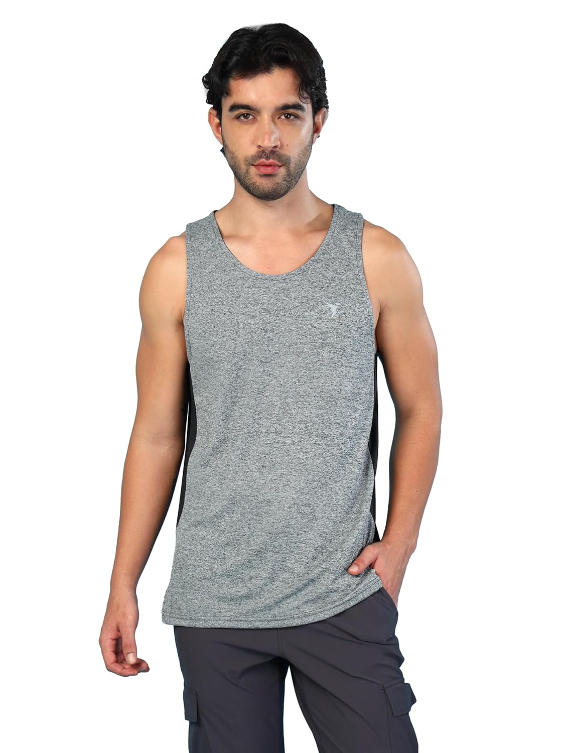 TECHNOSPORT Men’s Self Design Slim Fit Sleeveless Vest for Gym, Workout & Sports with Antimicrobial Properties