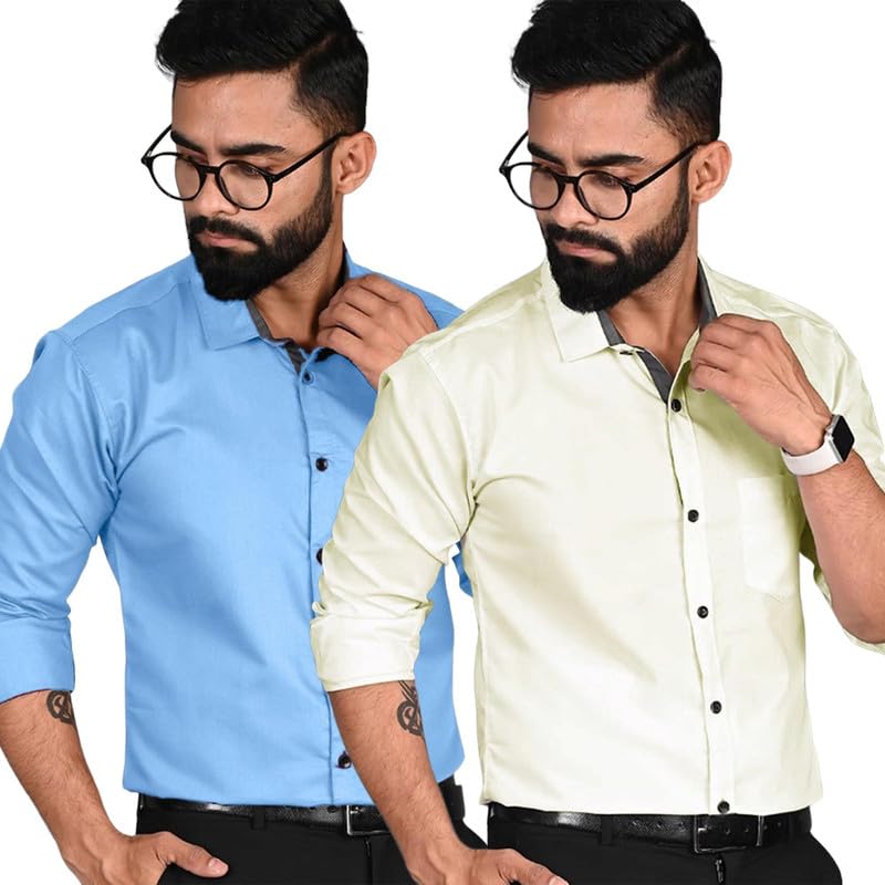 Tee Projekt Shirt for Men Cotton Solid Spread Collor & Long Sleeve with Fnacy Button Ideal for Office Event Party Tee Projekt Shirt for Men Cotton Solid Spread Collor & Long Sleeve with Fnacy Button Ideal for Office Event Party