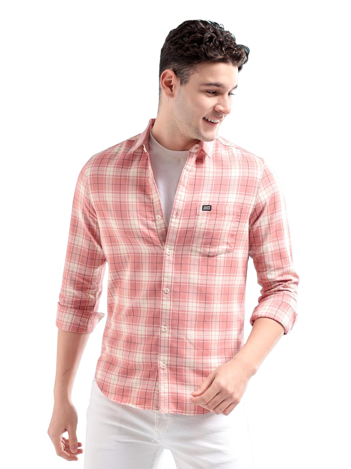 The Indian Garage Co Men’s Cotton Regular Fit Checkered Full Sleeves Cutaway Collar Casual Shirt