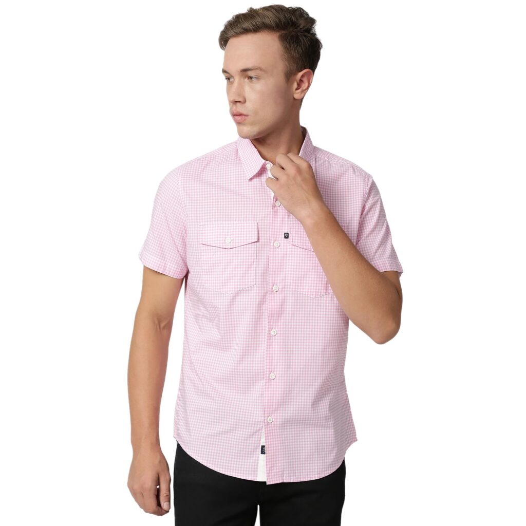 Thomas Scott Men’s Checkered Slim Fit 100% Cotton Casual Shirt with Half Sleeve