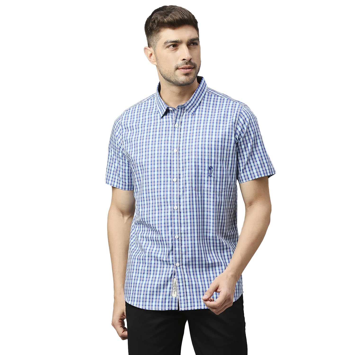 Thomas Scott Mens | Half Sleeve Checkes | Printed | Slim Fit | 100% Cotton | Spread Collar | Shirts