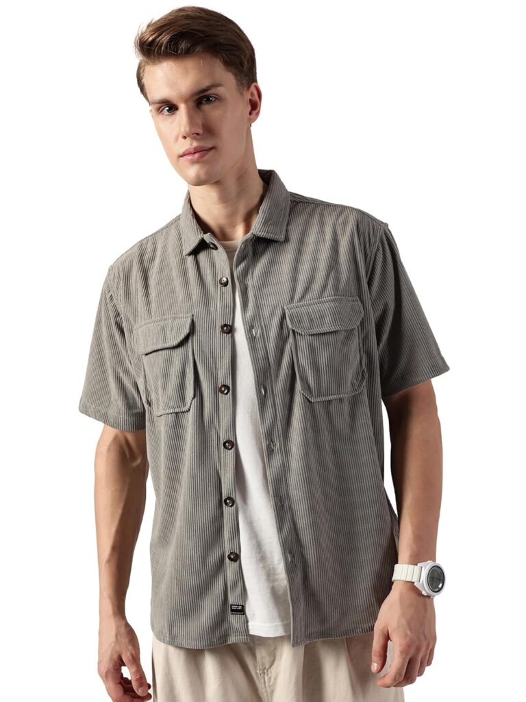 Thomas Scott Men’s | Solid | Half Sleeve | Regular Fit | Polyester-Blend | Double Flap Pocket | Spread Collar | Casual Shirt