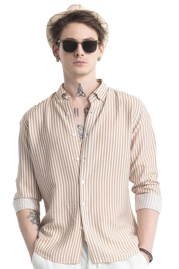 U-Turn Men’s Cotton Casual Printed Striped Stylish Latest Shirt for Men