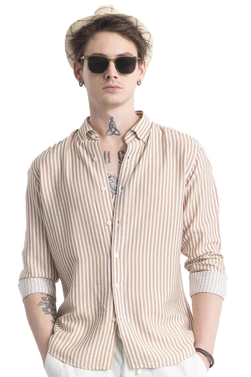 U-Turn Men’s Cotton Casual Printed Striped Stylish Latest Shirt for Men