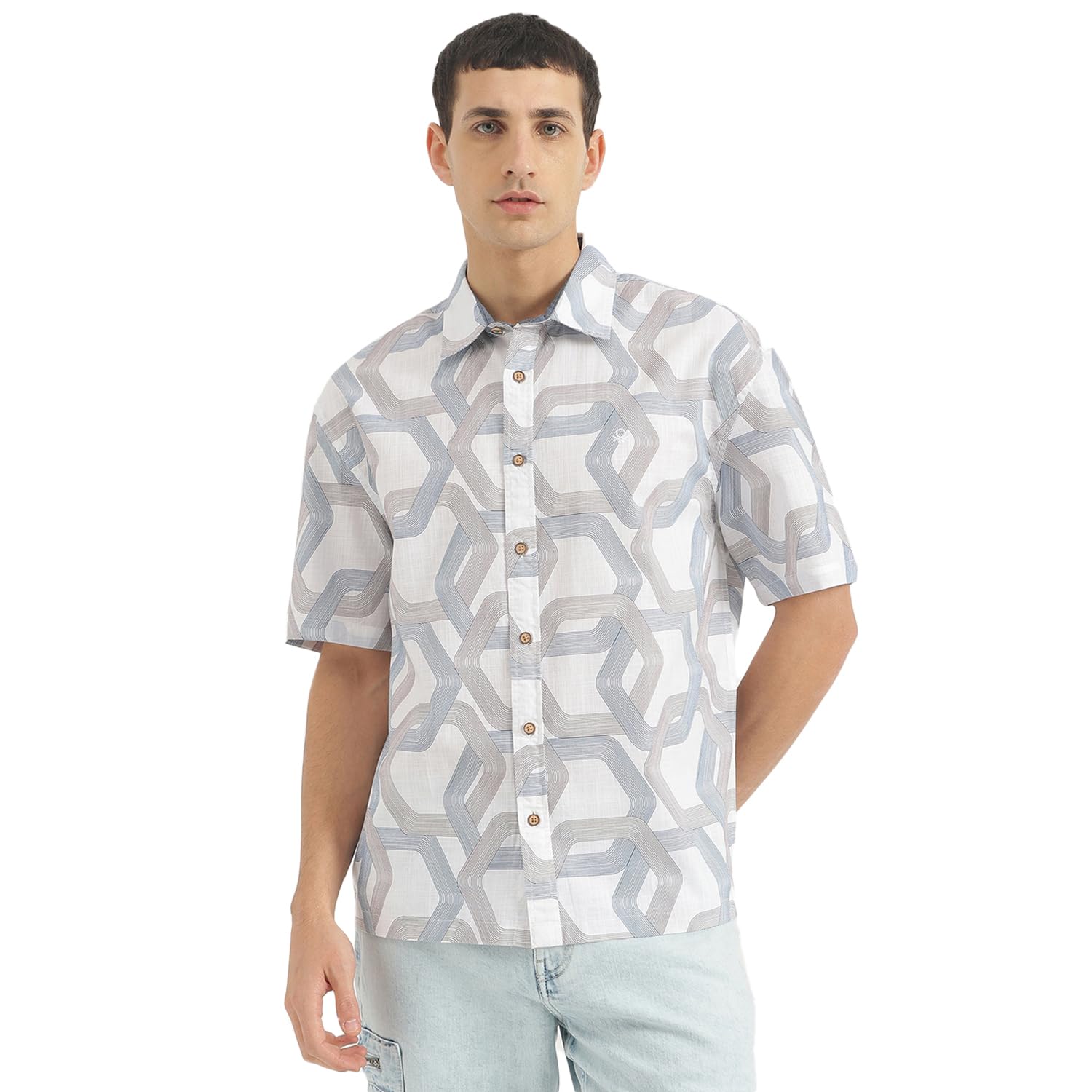 UNITED COLORS OF BENETTON Men’s Cotton Oversized Fit Spread Collar Printed Shirt UNITED COLORS OF BENETTON Men’s Cotton Oversized Fit Spread Collar Printed Shirt