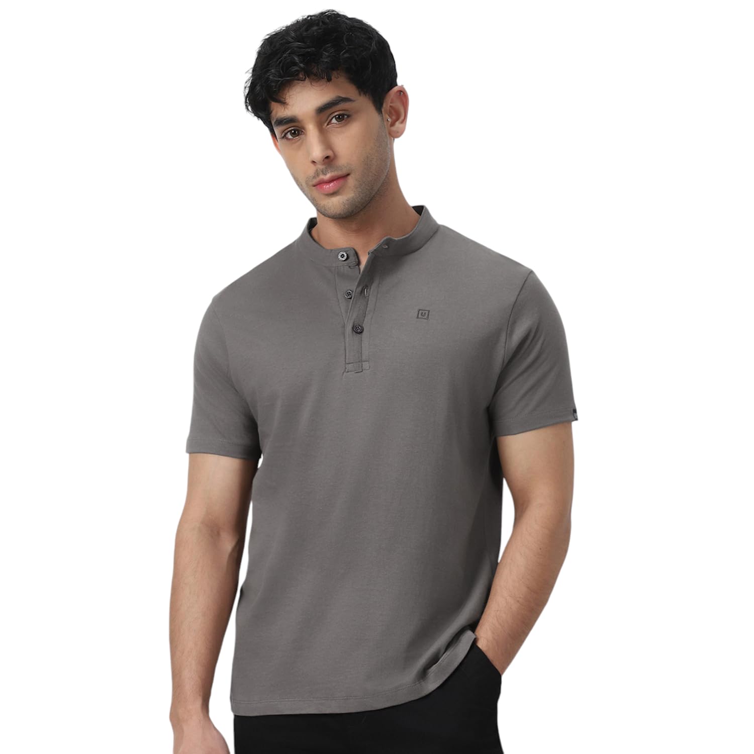 Urbano Fashion Men’s Solid Mandarin Collar Slim Fit Half Sleeve Cotton T-Shirt