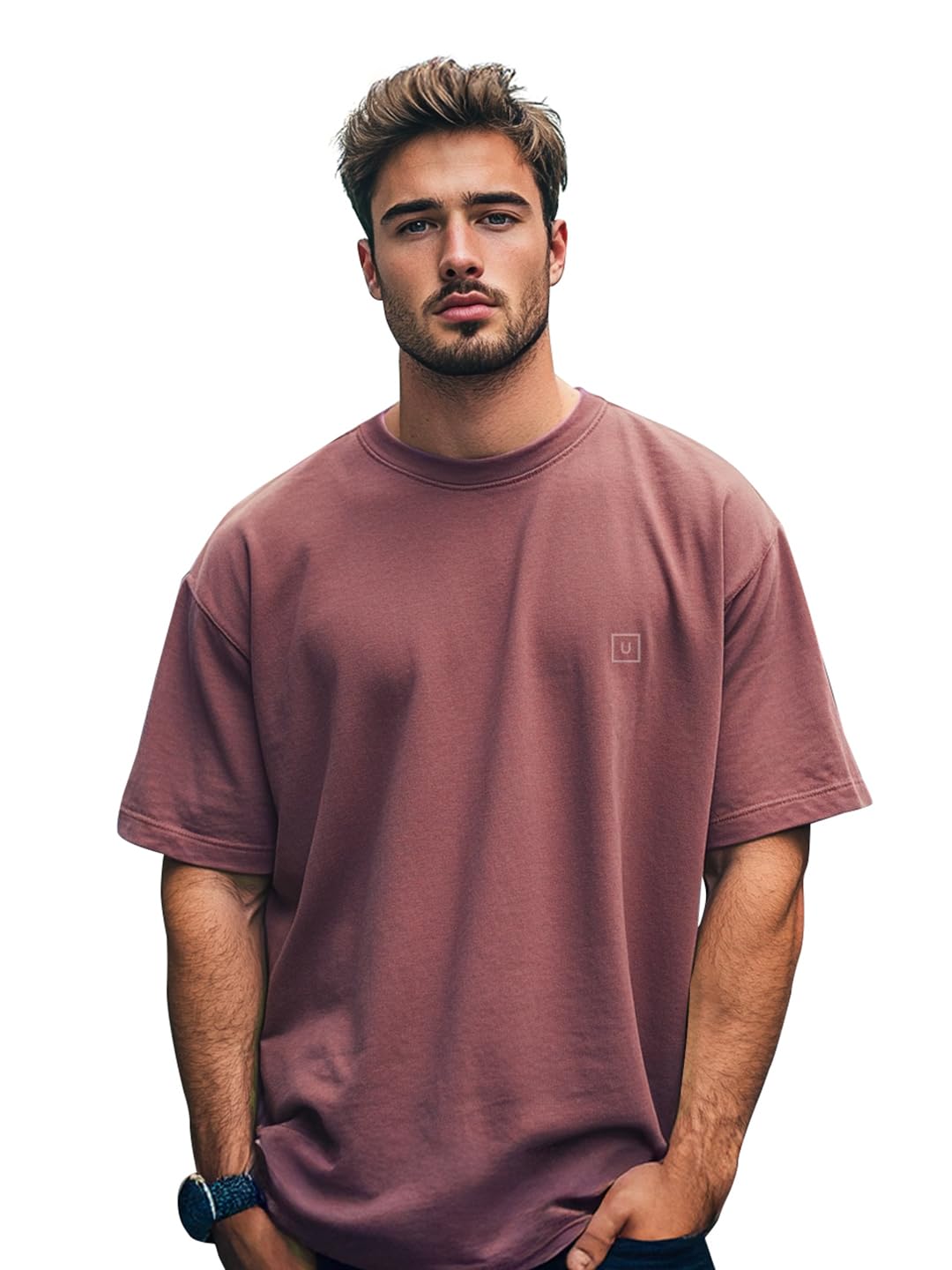 Urbano Fashion Men’s Solid Round Neck Oversized Half Sleeve Cotton T-Shirt