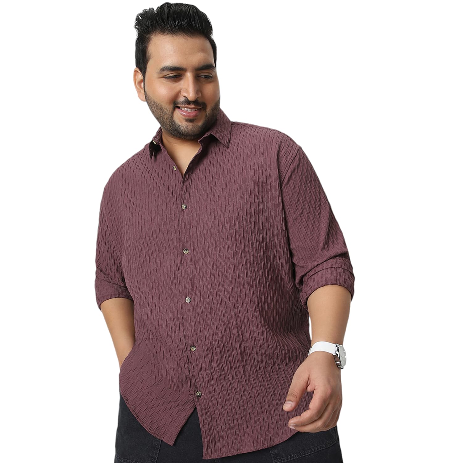 Urbano Plus Men’s Cotton Full Sleeve Regular Fit Textured Shirt with Spread Collar