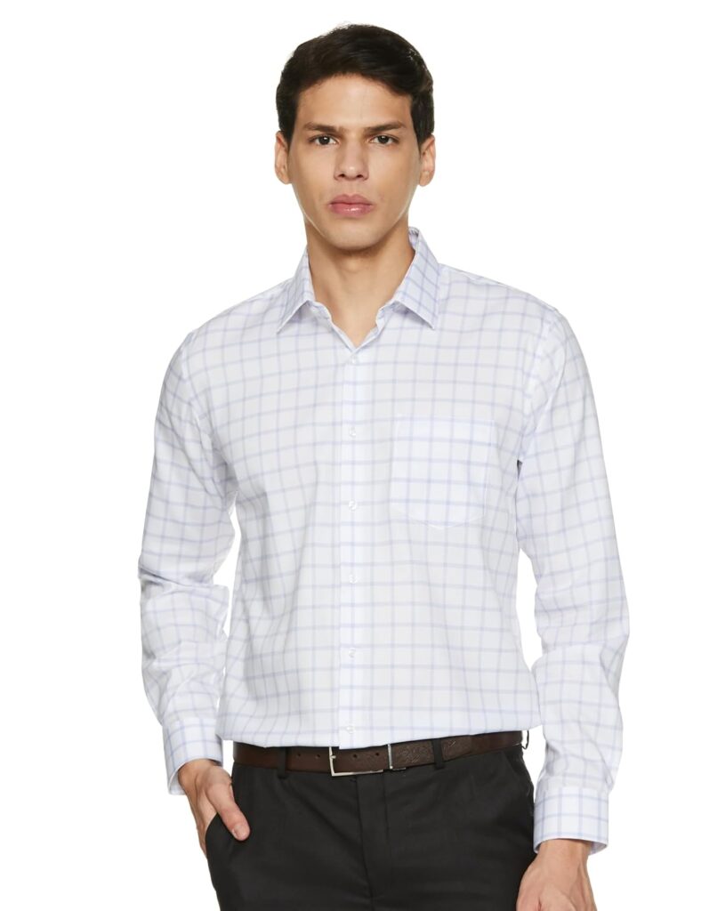 Van Heusen Men’s 100% Cotton Slim Fit Checkered Solid Shirt
