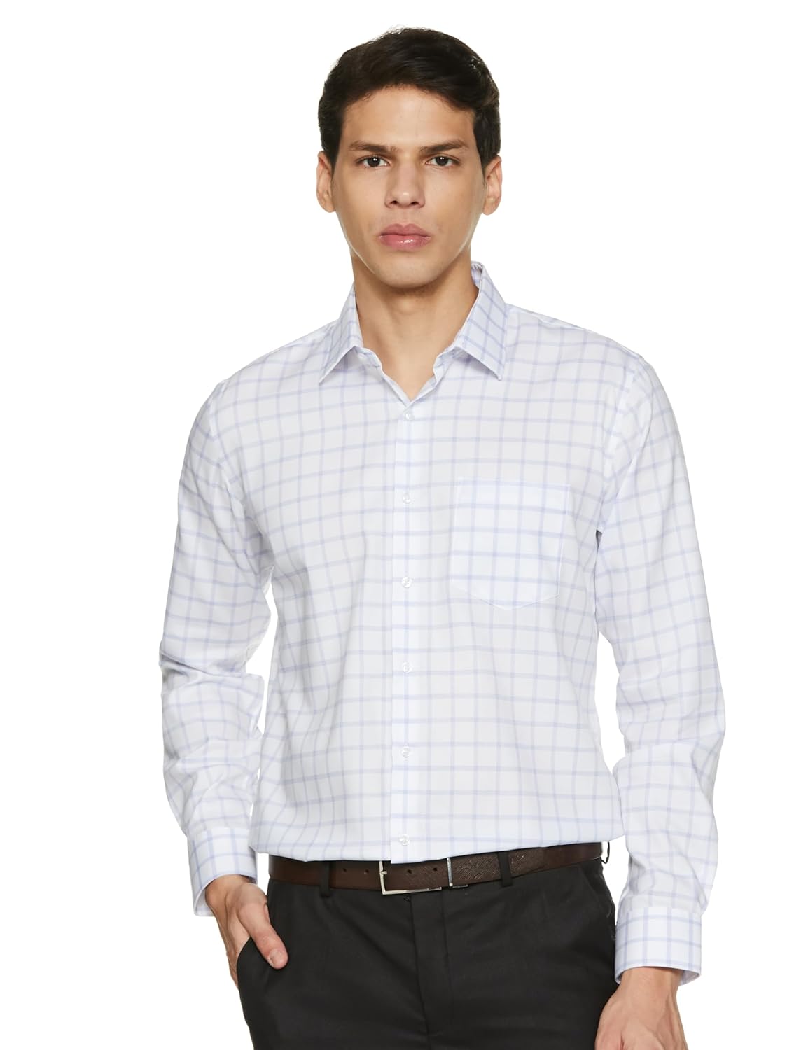 Van Heusen Men’s 100% Cotton Slim Fit Checkered Solid Shirt