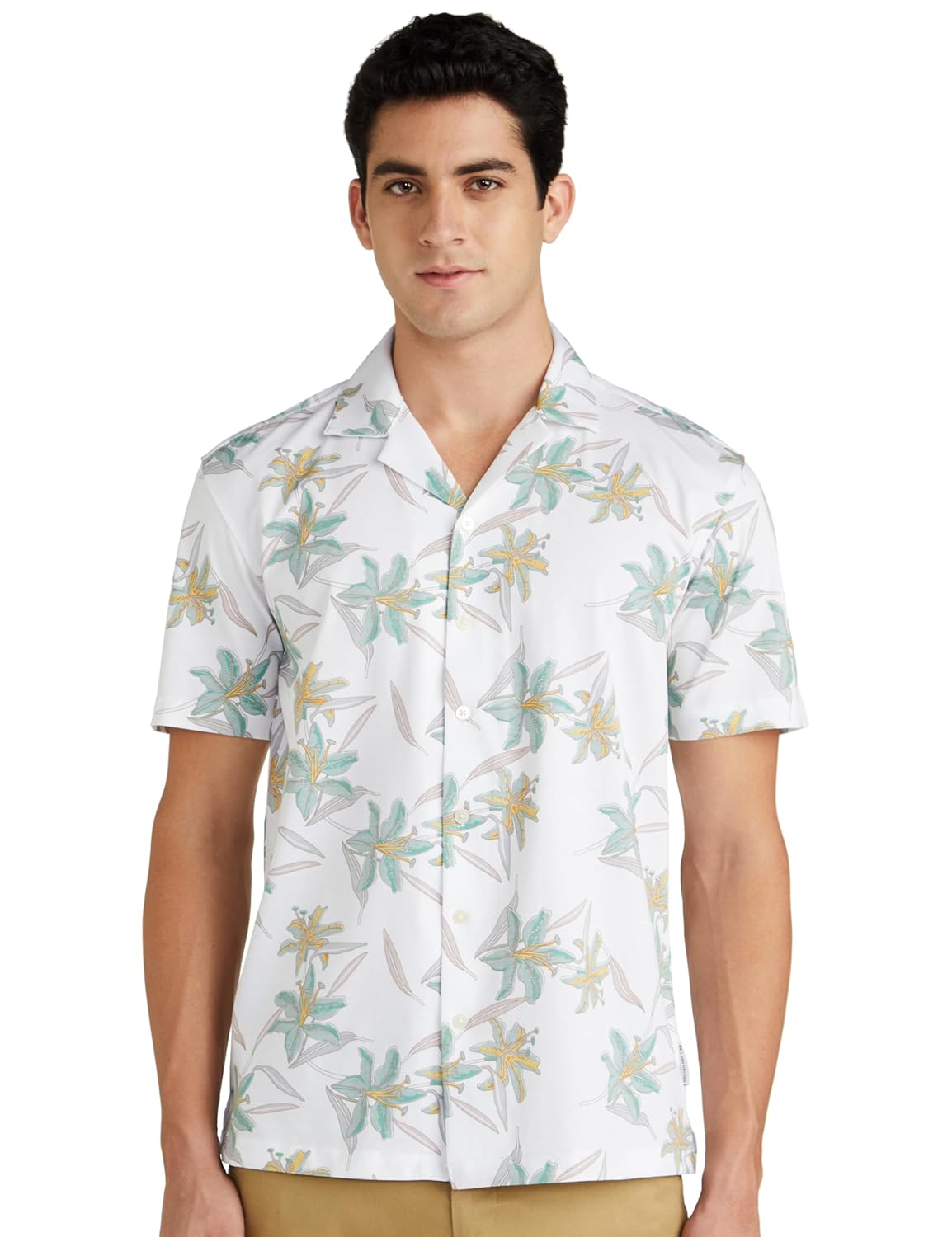 Van Heusen Men’s Cotton Slim Fit Print Half Sleeves Casual Resort Collar Shirt