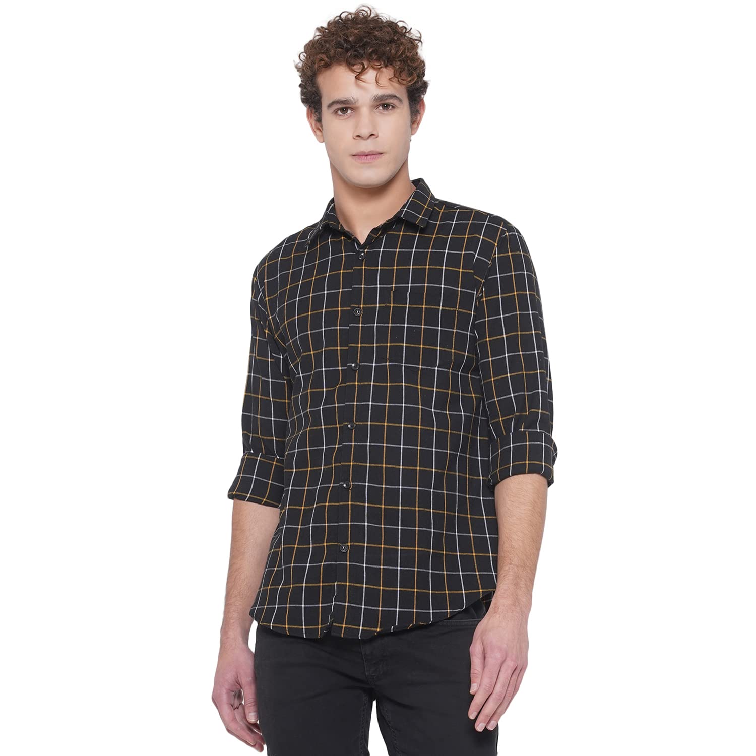Vastraa Fusion Cotton Regular fit Full Sleeves Casual Check Shirt for Men’s (Black Check)