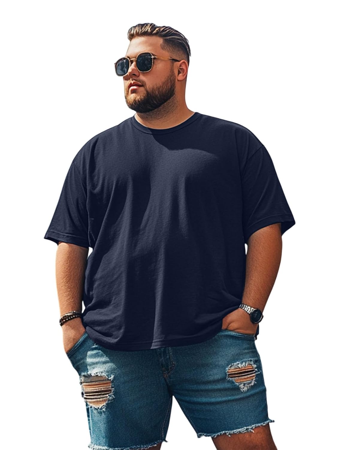Veirdo® 100% Pure Cotton Oversized Fit Drop Shoulder Solid Core Plus Size Plus Size T-Shirt for Men (Colors: Black, Cork, Lilac, Maroon, Navy, Swanwhite & White)