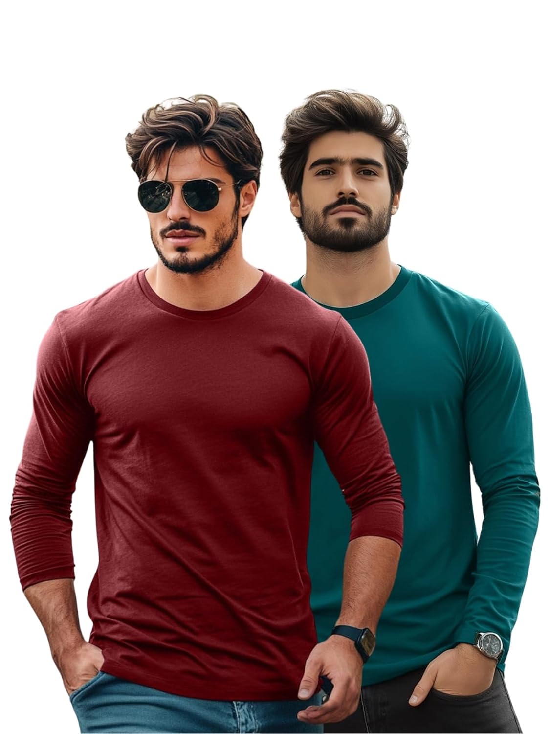 Veirdo® Pure Cotton Round Neck Regular Fit Solid Full Sleeve T-Shirt Combo for Men & Boys (Pack of 2 Available in Size S to 2XL)